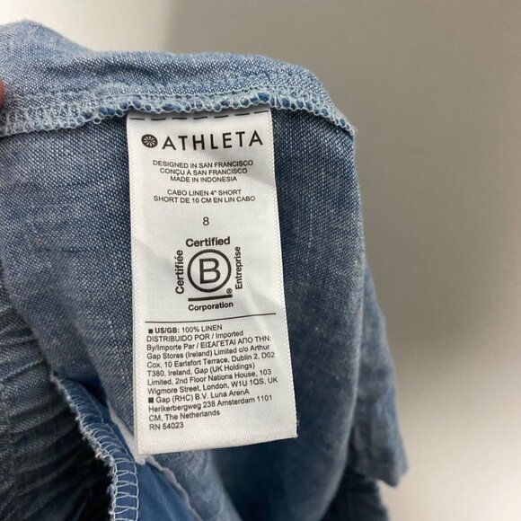 Athleta Cabo Linen 4" Shorts Blue Pull On Womens 8 Breathable Natural Fabric - Picture 5 of 6